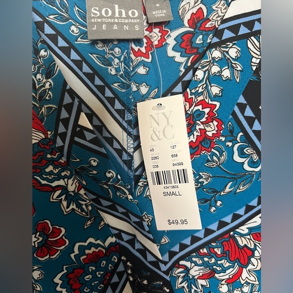 🎋NWT! NY&Co Mixed Print Faux Wrap Blouse - Picture 8 of 11